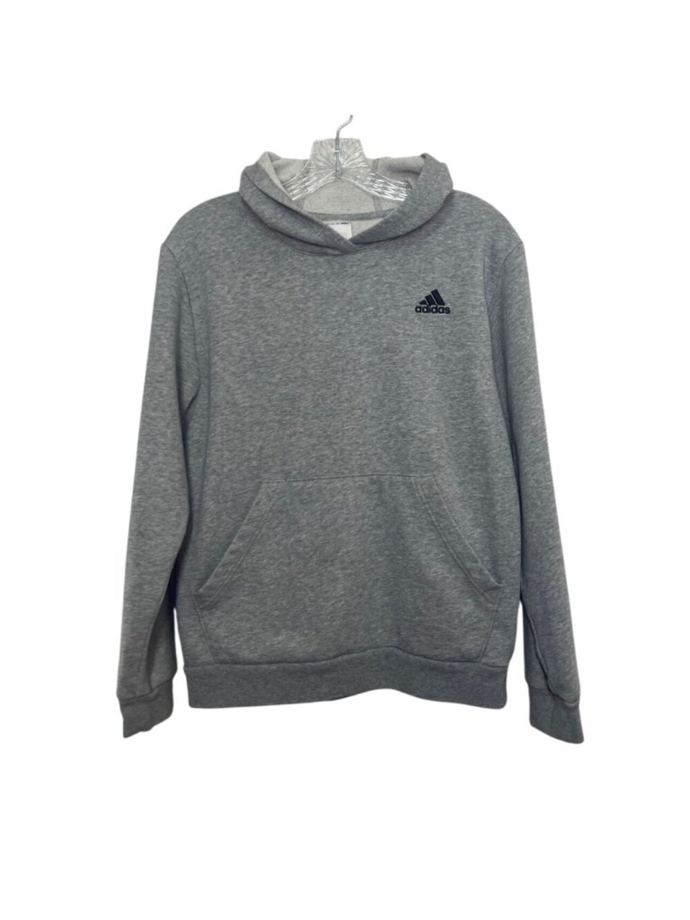 Adidas Kids Hoodie Sweatshirt Boys Large Gray Cotton Blend Fleece Lined Pullover